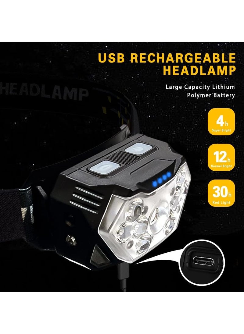 Headlamp Rechargeable 2500 Lumen LED Head Lights for Forehead Bright Head Lamp with Red Light Sensor Mode Waterproof Flashlights Running Lights for Running Cycling Working Camping