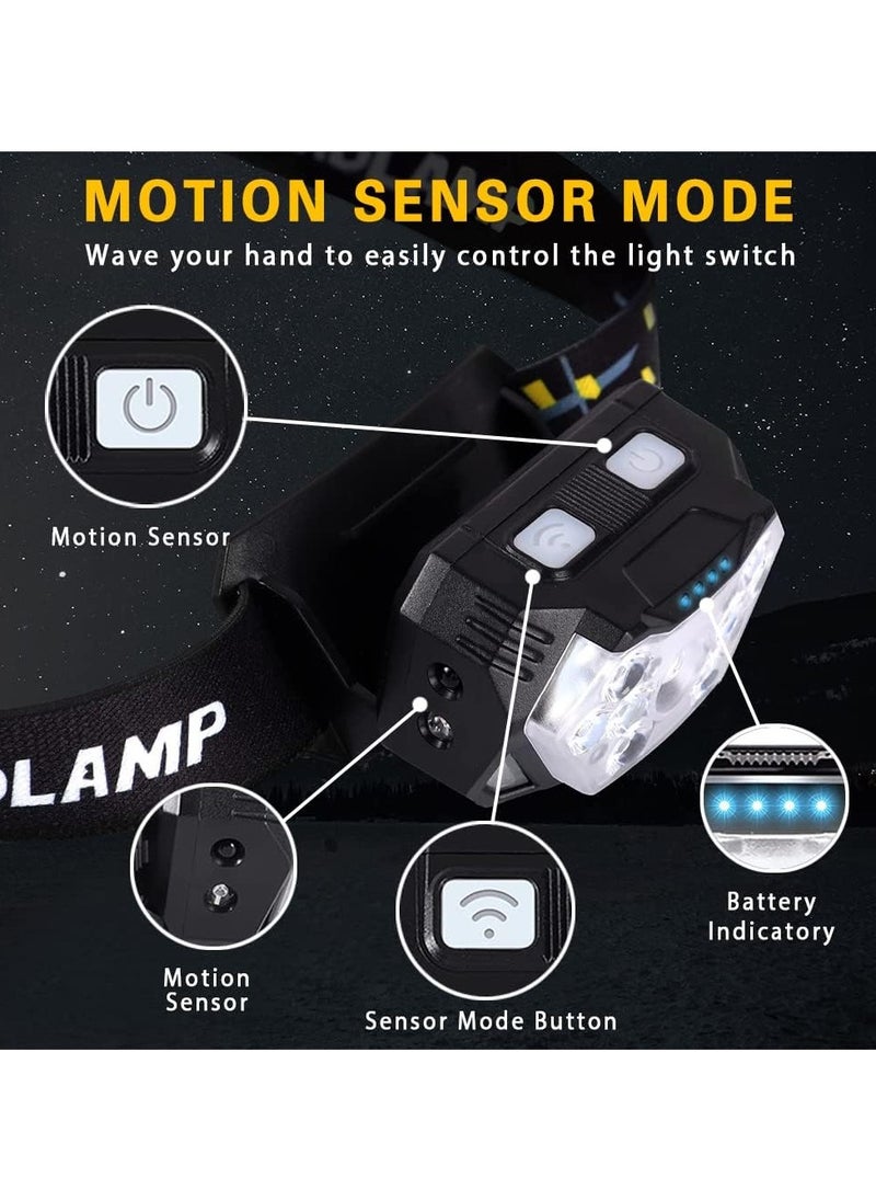 Headlamp Rechargeable 2500 Lumen LED Head Lights for Forehead Bright Head Lamp with Red Light Sensor Mode Waterproof Flashlights Running Lights for Running Cycling Working Camping