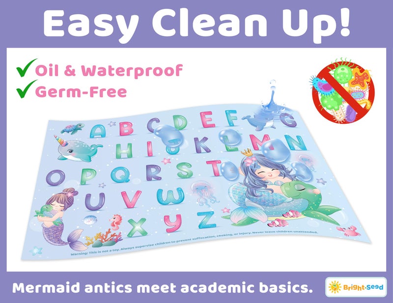 Bright Seed Disposable Placemats for Baby, Toddlers and Kids, 40 Disposable Baby Placemats for Restaurant, Dining Table & Travel, Learning Placemats for Kids, Toddler Travel, Mermaids ABC & Numbers - Image 3