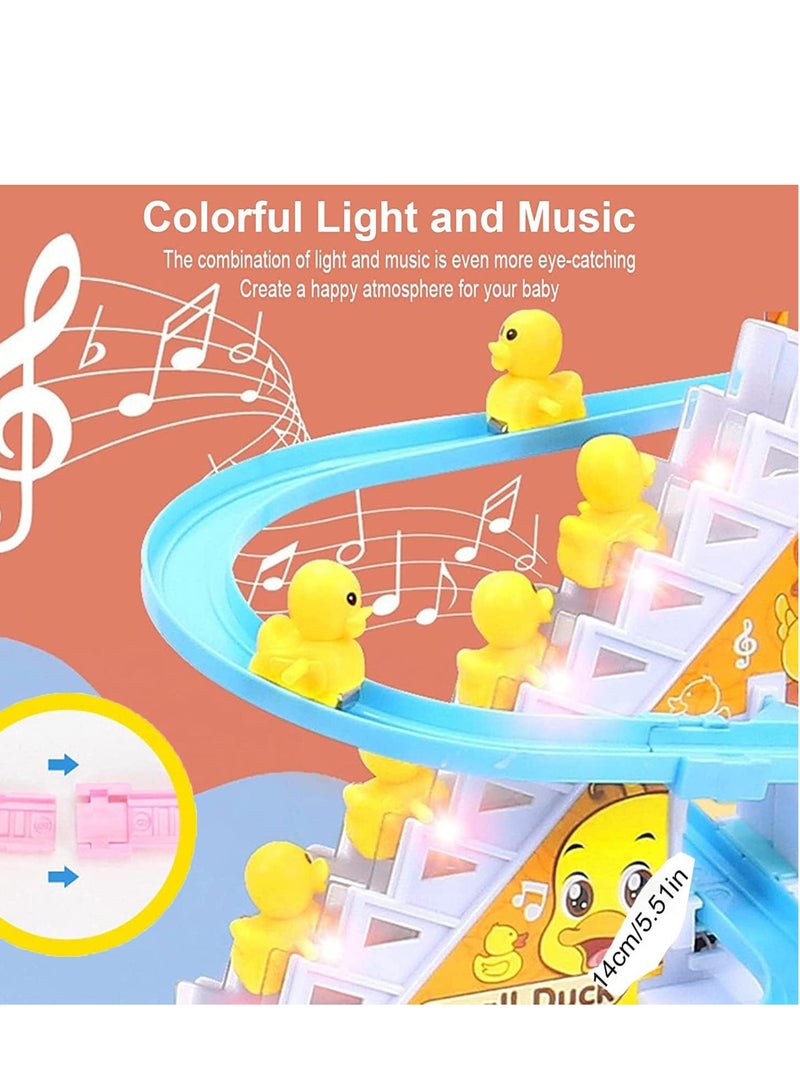 مجموعة ألعاب تسلق البط الصغيرة، لعبة سباق مطاردة البط الكهربائية، لعبة قطار ملاهي مرحة مع 3 أضواء LED وامضة على شكل بط وزر موسيقى، لعبة تسلق السلالم الممتعة على شكل بط للأطفال الصغار والأطفال (أ) - Image 2