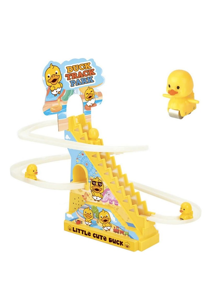 مجموعة ألعاب تسلق البط الصغيرة، لعبة سباق مطاردة البط الكهربائية، لعبة قطار ملاهي مرحة مع 3 أضواء LED وامضة على شكل بط وزر موسيقى، لعبة تسلق السلالم الممتعة على شكل بط للأطفال الصغار والأطفال (أ) - Image 3