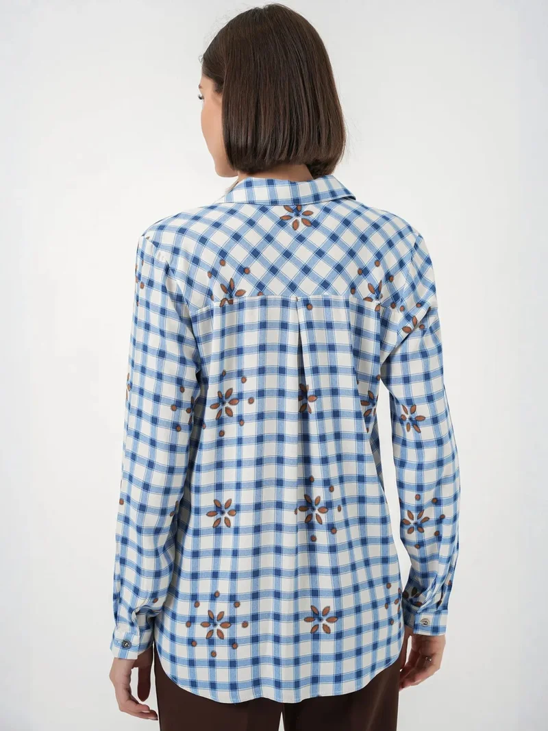 Big Dart Maya Blue BDART Plaid Button-up Shirt with Shirt Collar for Women | Best Price UAE