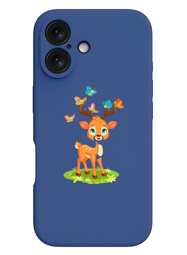 iPhone 16 Plus Blue Protective Slim Fit Case Liquid Silicone Cover with Full Body Protection Anti-Scratch Shockproof Case For iPhone - deer