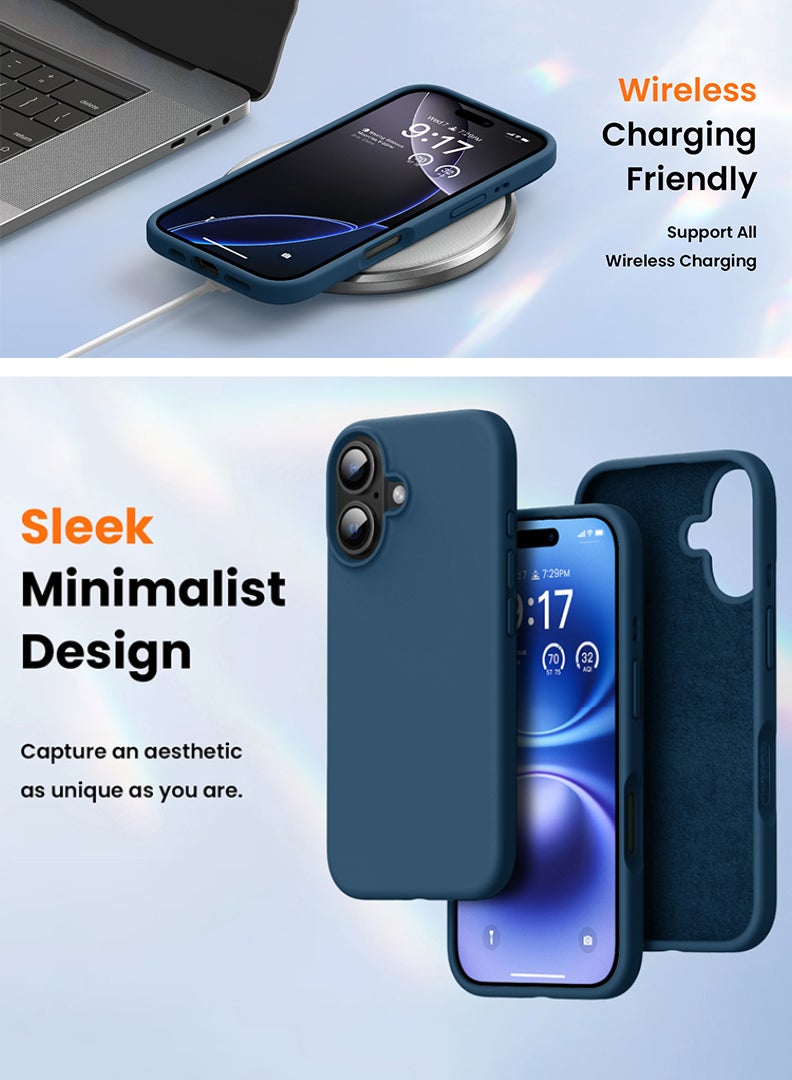 iPhone 16 Plus Blue Protective Slim Fit Case Liquid Silicone Cover with Full Body Protection Anti-Scratch Shockproof Case For iPhone - deer