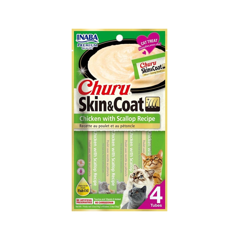 Inaba Skin and Coat Chicken with Scallop Recipe Lickable Cat Treats - 14g x 4 Pcs