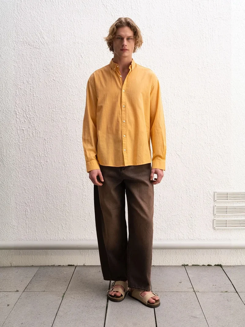 Giesto Bright Orange GIESTO Cotton Oversized Button-Up Shirt for Men | Best Price UAE