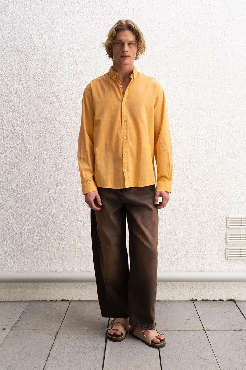 Giesto Bright Orange GIESTO Cotton Oversized Button-Up Shirt for Men | Best Price UAE