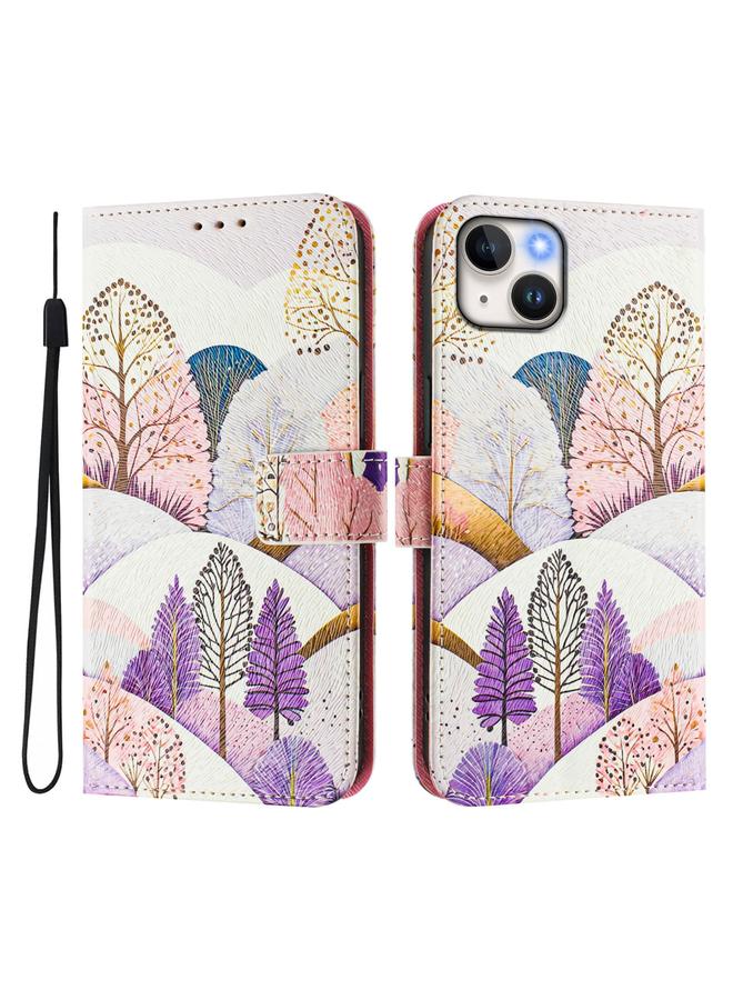 اس-توب جراب هاتف جلدي بنمط رسم فني ملون لهاتف iPhone 15 - Image 2