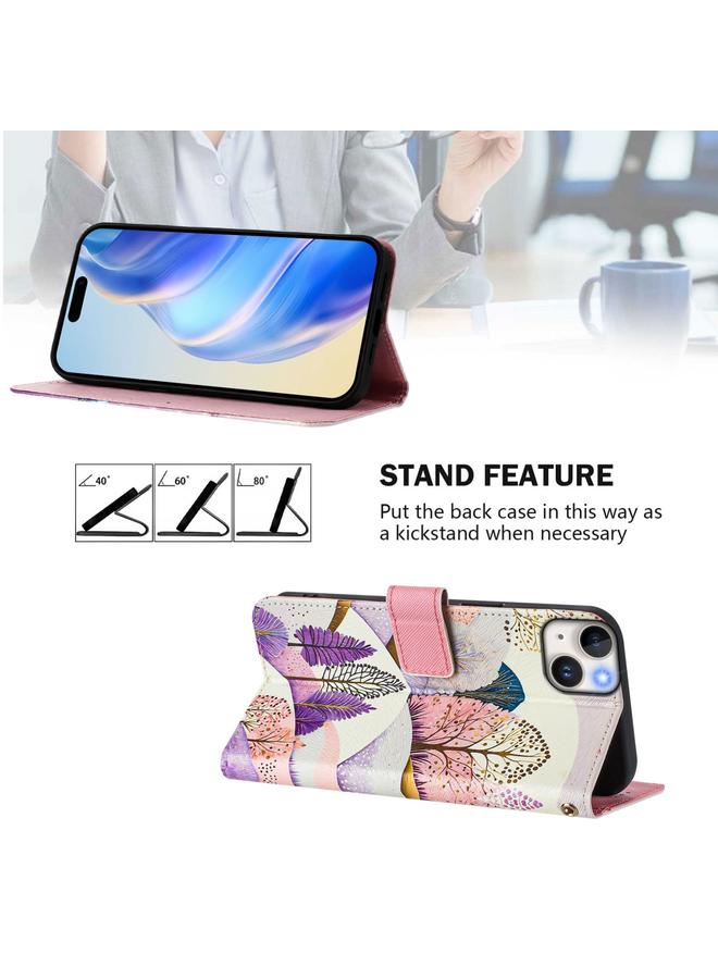 اس-توب جراب هاتف جلدي بنمط رسم فني ملون لهاتف iPhone 15 - Image 3