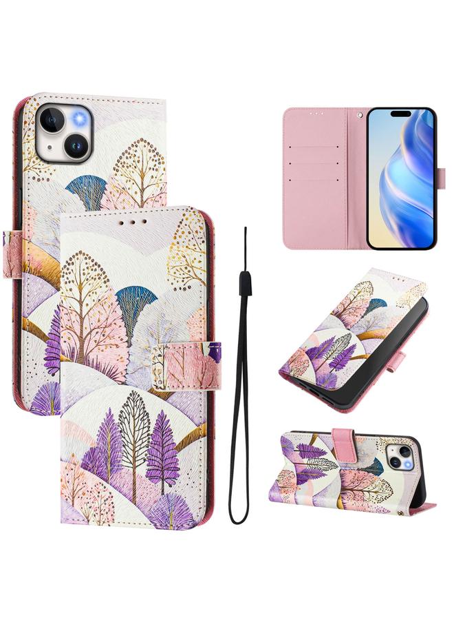 اس-توب جراب هاتف جلدي بنمط رسم فني ملون لهاتف iPhone 15 - Image 1