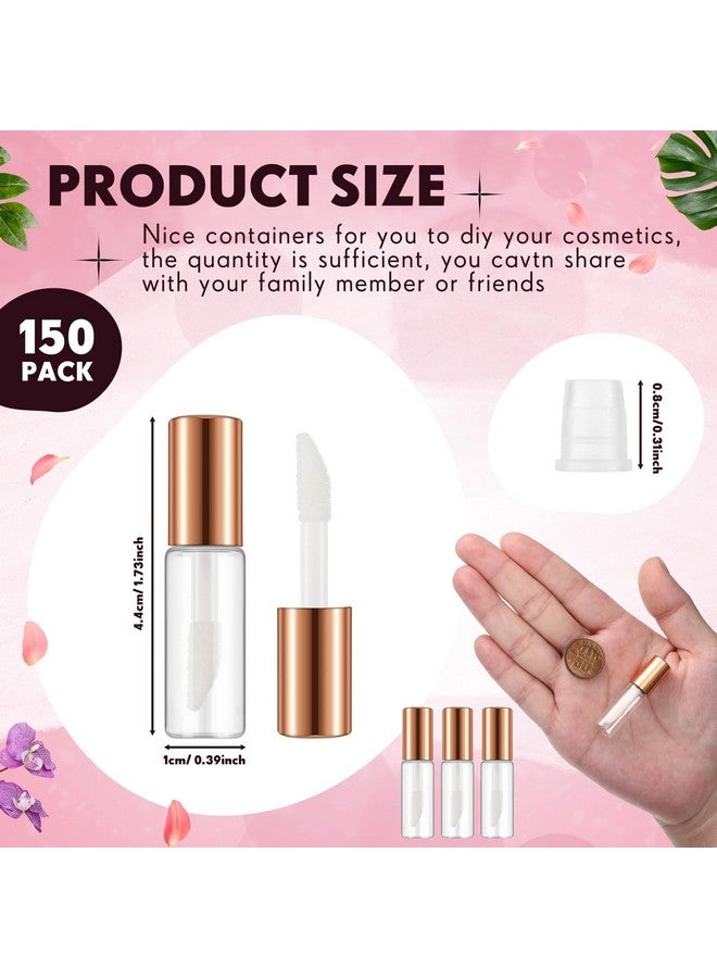 Jinei 150 Pcs Clear Empty Lip Balm Bottles 1.2ml Mini Lip Gloss Tubes, Refillable Lipstick Containers Transparent Plastic Clear Lipstick Tubes for Girl Women DIY Makeup Lip Sample Travel (Rose Gold) - Image 2