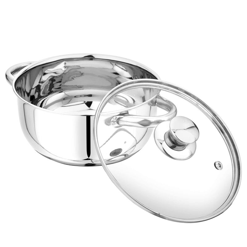 Pristine Tri Ply Sandwich Induction Base Cooking Essential Stainless Steel Casserole with Knob Glass Lid (3.18L, Silver) - Image 3