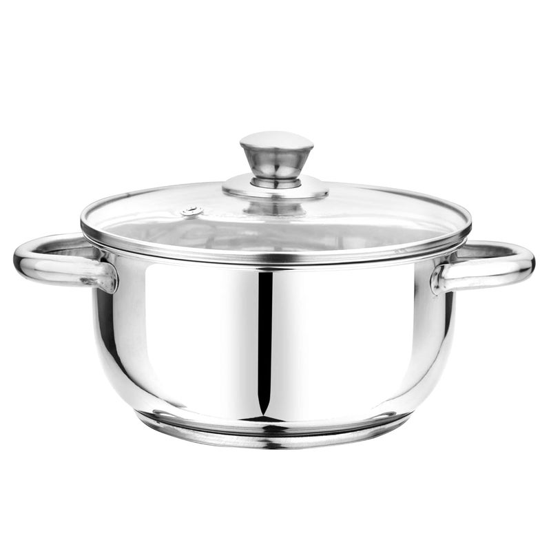 Pristine Tri Ply Sandwich Induction Base Cooking Essential Stainless Steel Casserole with Knob Glass Lid (3.18L, Silver) - Image 2