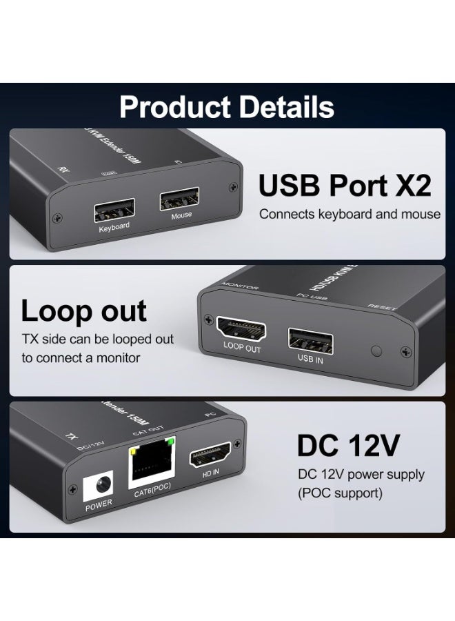 جهاز تمديد HDMI وUSB عبر كابل شبكة حتى 150 متر – جودة 1080P – يدعم لوحة المفاتيح والماوس – بدون تأخير – مزود بطاقة واحدة فقط - Image 2