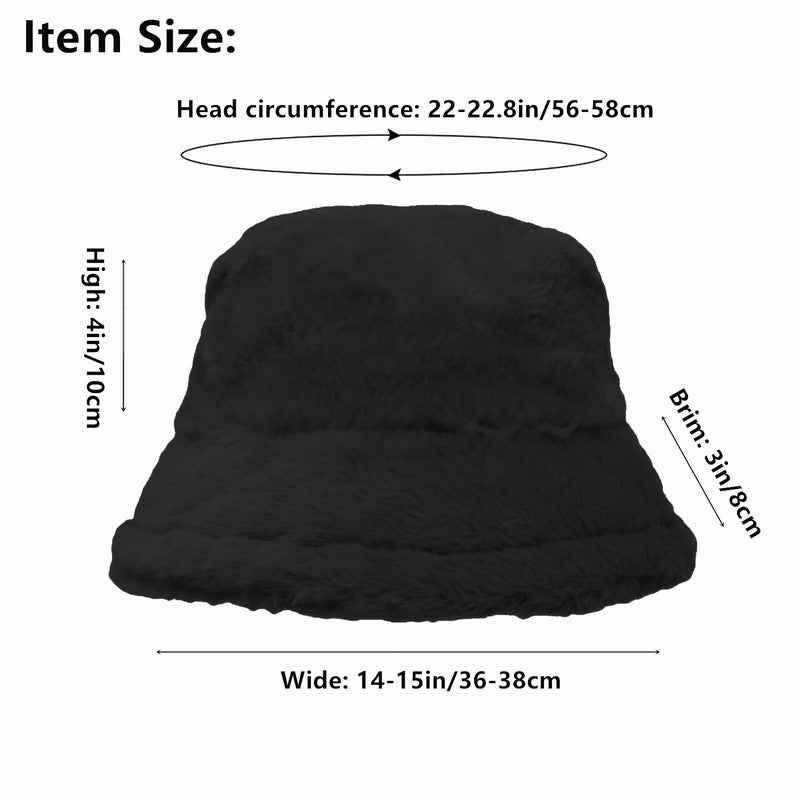 Glory Max Winter Fluffy Plush Bucket Hat Cozy Faux Fur Wide Brim Adjustable Size for Women (US, Alpha, One Size, Solid Black) - Image 5