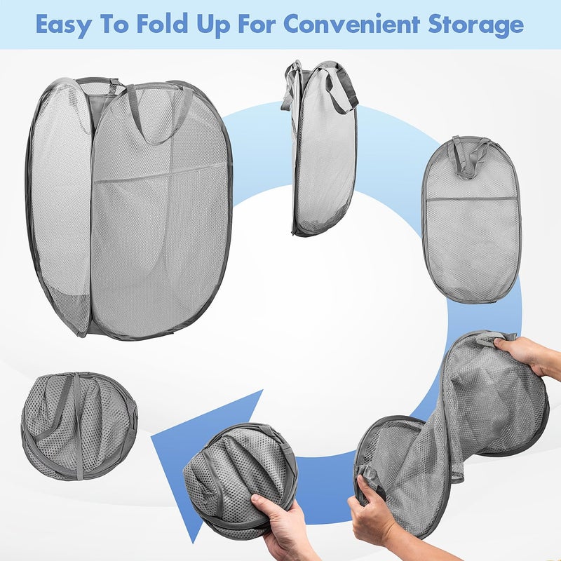 DUCOO Pop Up Hamper  1 Pcs Mesh Pop Up Laundry Hamper  Premium Pop Up Laundry Basket  Mesh Laundry Basket  Pop Up Hampers For Laundry  Mesh Laundry Hamper  Foldable Popup Mesh Hamper  Travel Hamper  Gray - Image 5