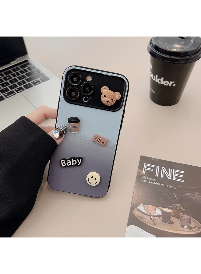 NIBEMINENT Gradient Color Clash Protective TPU Case Cover For iPhone 16 Pro, Blue Gray Coffee Bear
