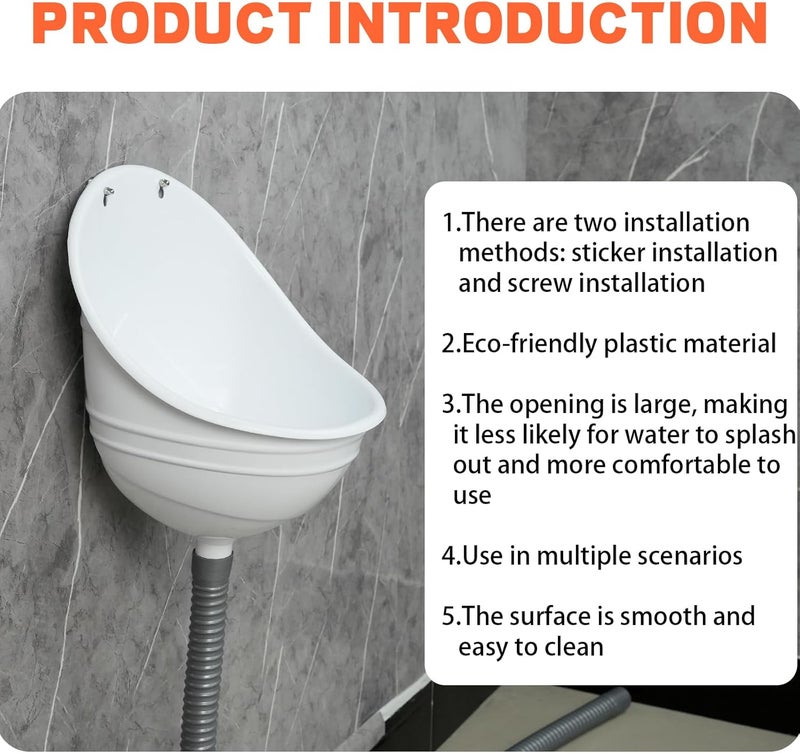 shawoo Waterless Urinal Garage Urinal for Men Plastic Urinals for Men, Urine Diverter Outdoor Urinal Wall-Mounted Urinals For Men Bathroom, No-Drill Lnstallation Self-Adhesive Mens Urinal (white) - Image 5