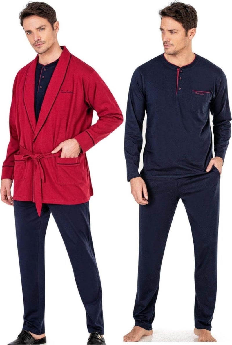 pierre cardin 100% Cotton Combed Cotton Pajama Set and Dressing Gown Groom's Dowry Set  - Image 2