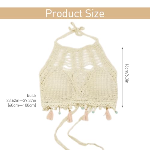 PALAY® Women's Summer Beach Backless Crochet Halter Bikini Crop Top Crochet Hollow Out Tassle Embroidery Knit Boho Beachwear - Image 2