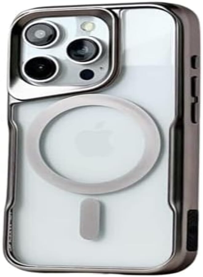 Next Store Clear Durable Scratch-Resistant Shock Absorption Case Compatible with iPhone 15 pro max Stylish Colorful Frame, Supports Magnetic Charging (Titanium)