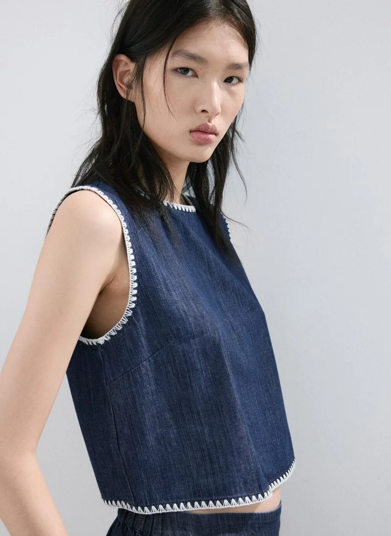 مانجو Denim top with contrasting trim