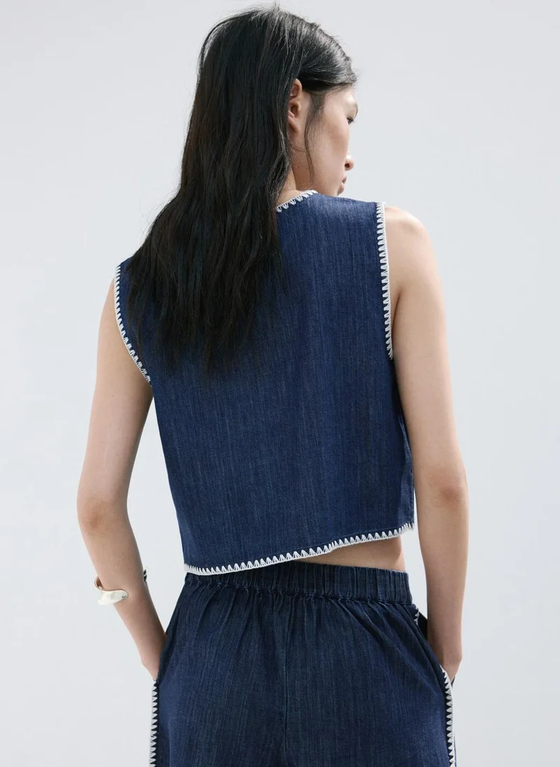 مانجو Denim top with contrasting trim