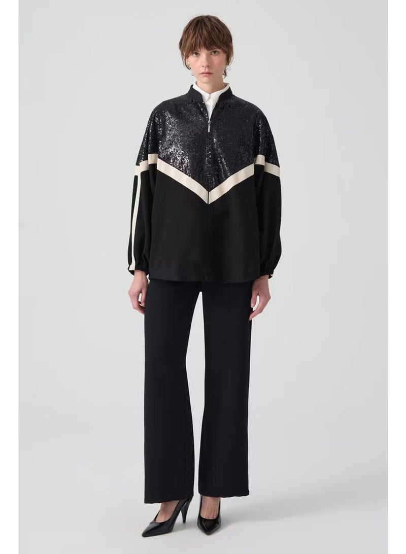 Touche Sequin Detailed Striped Crepe Jacket - Image 2