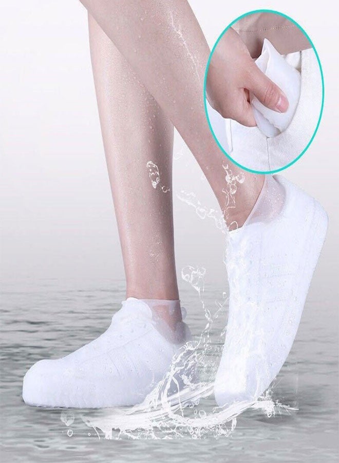 1Pair White Waterproof Shoe Covers Silicone Non Slip Rubber Rain Shoe Cover Unisex Shoe Protectors Overshoes for Outdoor, Rain, Snow, Grassland Shoes Women Men （XL） - Image 1