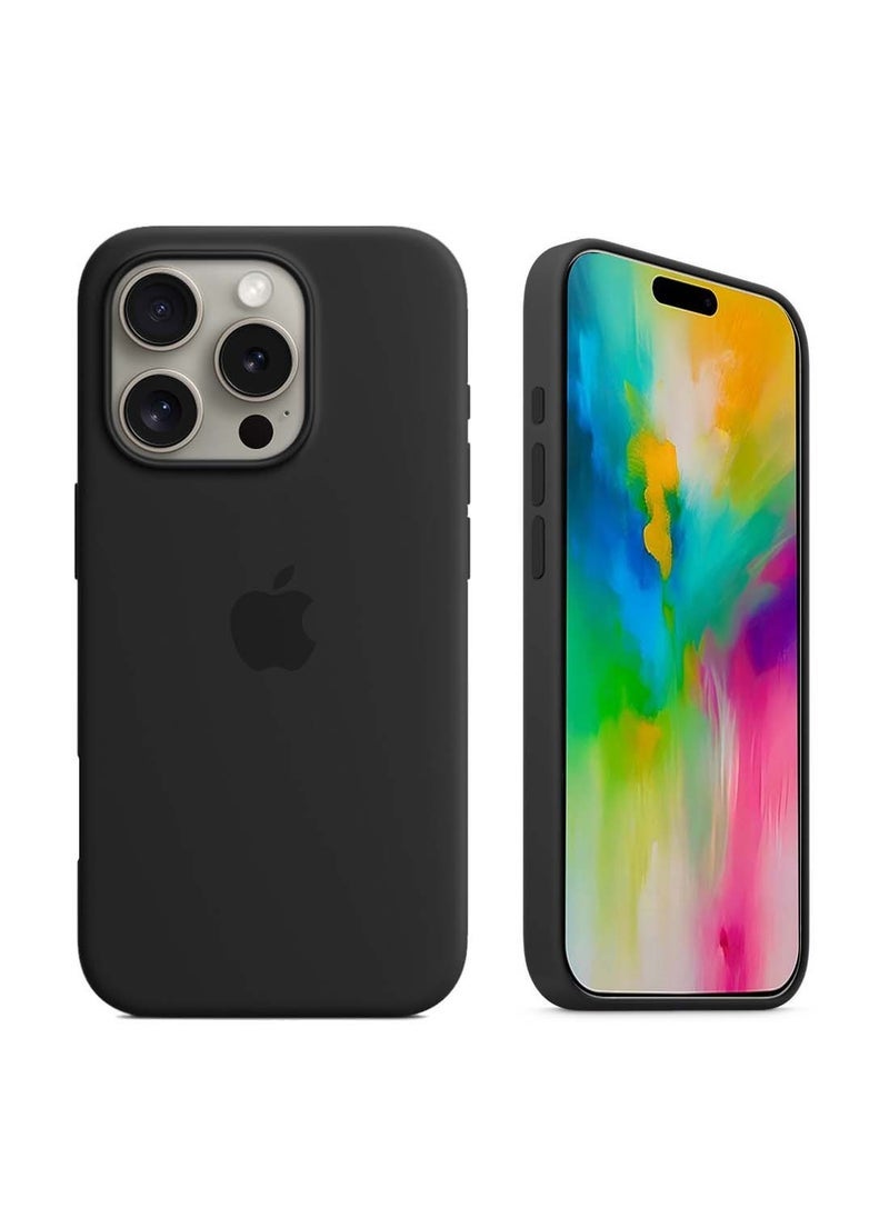 إلترازون Apple iPhone 16 Pro Max 2024 Premium Soft Liquid Silicone Case Cover (MCRPSN) – Black – Shockproof Slim Protective Back Case with Microfiber Lining, Anti-Smudge Matte Finish, MagSafe & Wireless Charging Compatible - Image 1