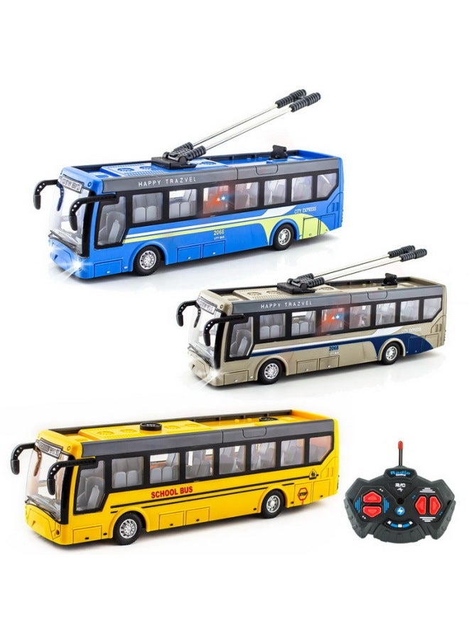 RC Children Remote Control Bus Bus Extended Sightseeing Bus Wireless Electric Model Car Boy School Bus Toy-Color:2068-2 Single-section Blue Four-way Remote Control Single-section Car Sightseeing Bus Blue-Proportion:1:48 - Image 3