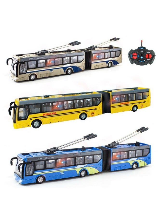 RC Children Remote Control Bus Bus Extended Sightseeing Bus Wireless Electric Model Car Boy School Bus Toy-Color:2068-2 Single-section Blue Four-way Remote Control Single-section Car Sightseeing Bus Blue-Proportion:1:48 - Image 2
