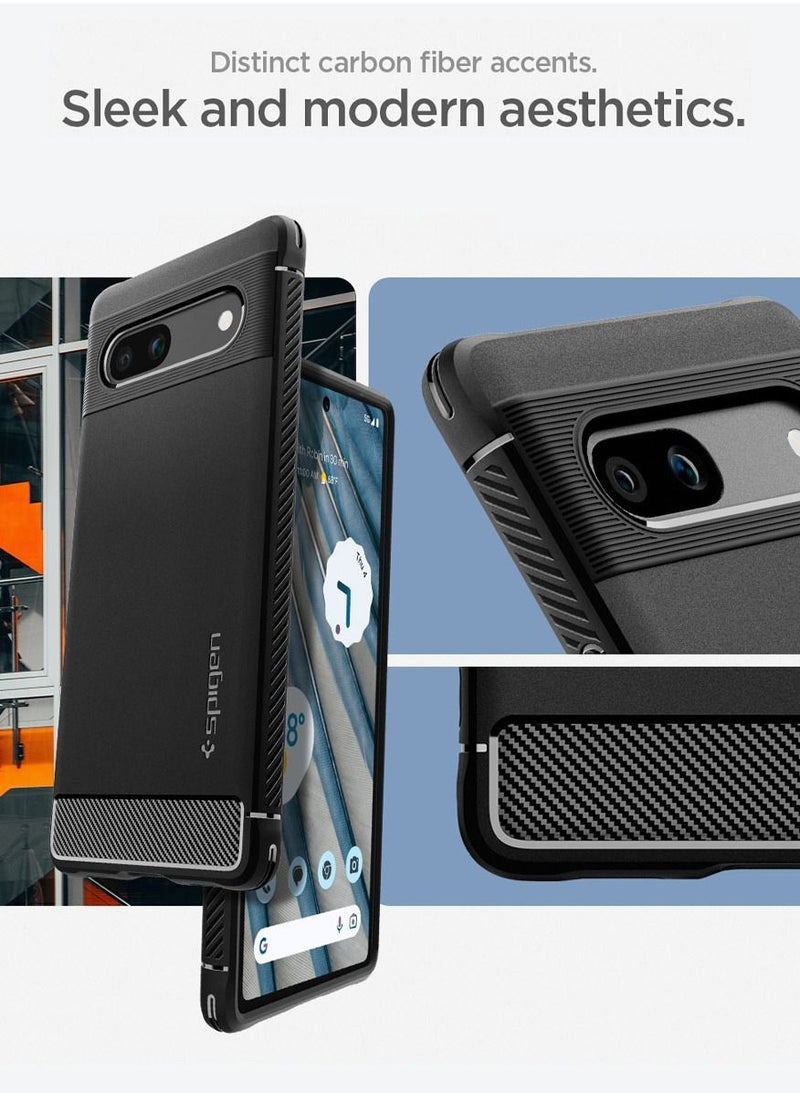 Spigen Rugged Armor Google Pixel 7a Case Cover (2023) with Carbon Fiber Textures - Matte Black  - Image 3