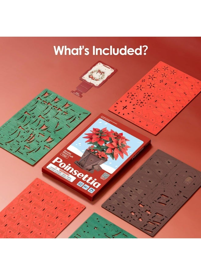 ROBOTIME Rowood Poinsettia DIY Wooden Flower 3D Puzzle TF001 - Image 4