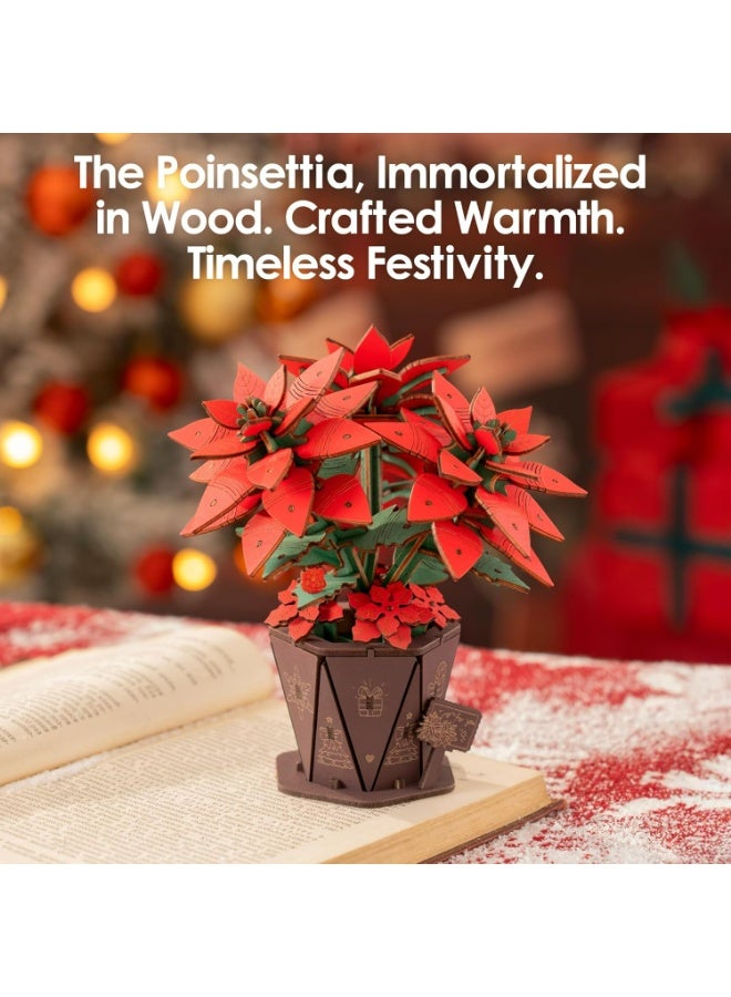 ROBOTIME Rowood Poinsettia DIY Wooden Flower 3D Puzzle TF001 - Image 2
