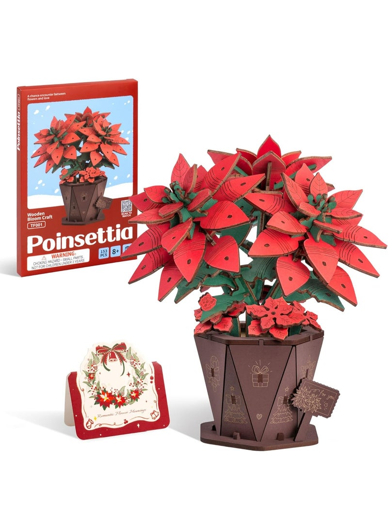 ROBOTIME Rowood Poinsettia DIY Wooden Flower 3D Puzzle TF001 - Image 1
