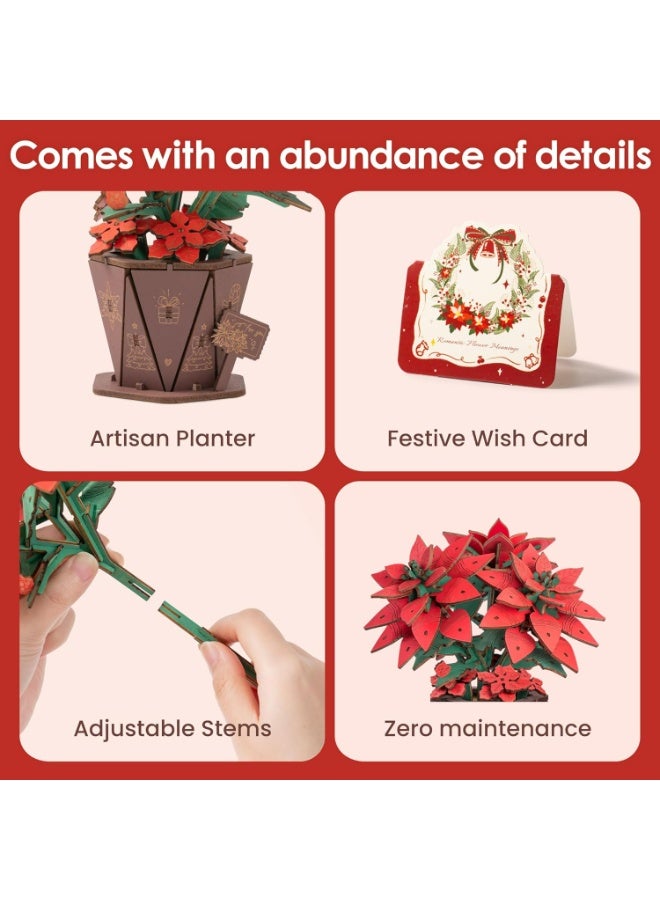 ROBOTIME Rowood Poinsettia DIY Wooden Flower 3D Puzzle TF001 - Image 3