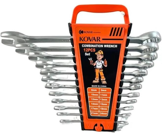 kovar مجموعة أدوات كوفار من مفاتيح ربط مزدوجة الجوانب بمقابض مسطحة - 12 قطعة