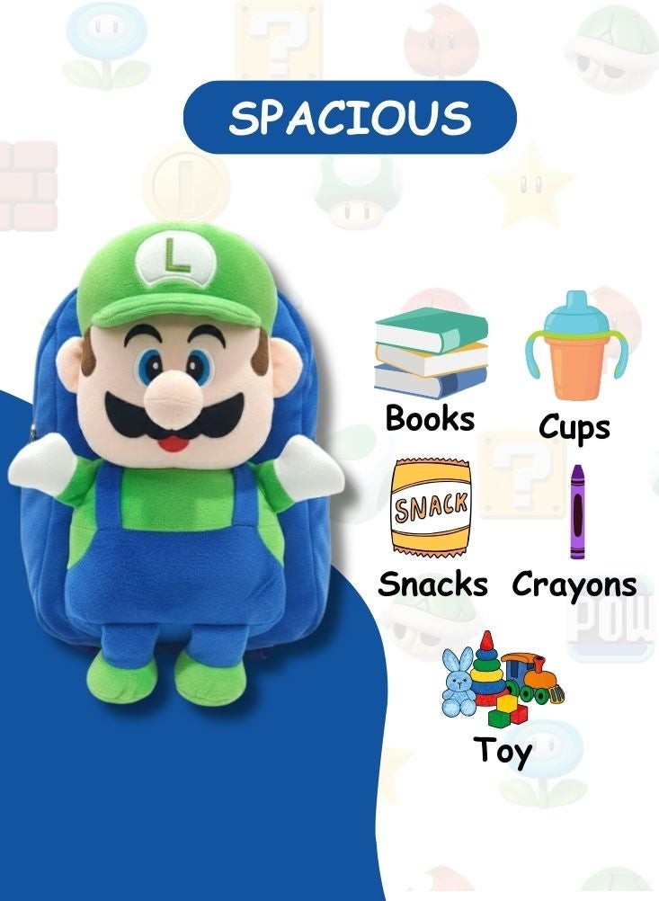 بريميم حقيبة ظهر لويجي ثلاثية الأبعاد للأطفال - حقيبة مدرسية ناعمة محشوة من سلسلة سوبر ماريو، بتصميم أخضر وأزرق - Image 4