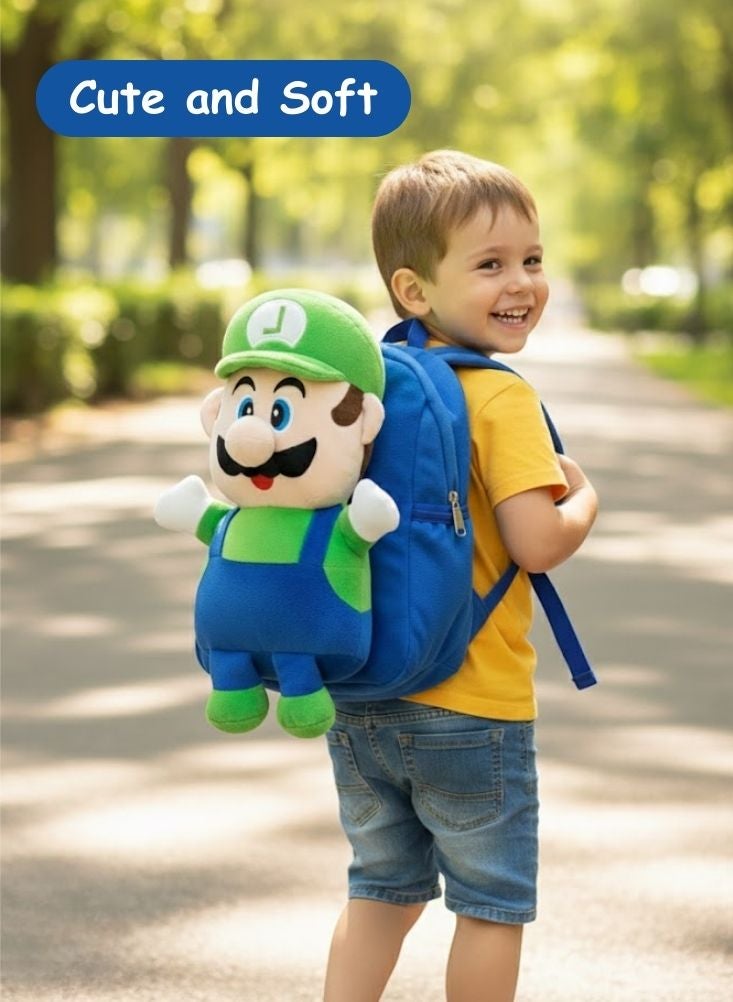 بريميم حقيبة ظهر لويجي ثلاثية الأبعاد للأطفال - حقيبة مدرسية ناعمة محشوة من سلسلة سوبر ماريو، بتصميم أخضر وأزرق - Image 2