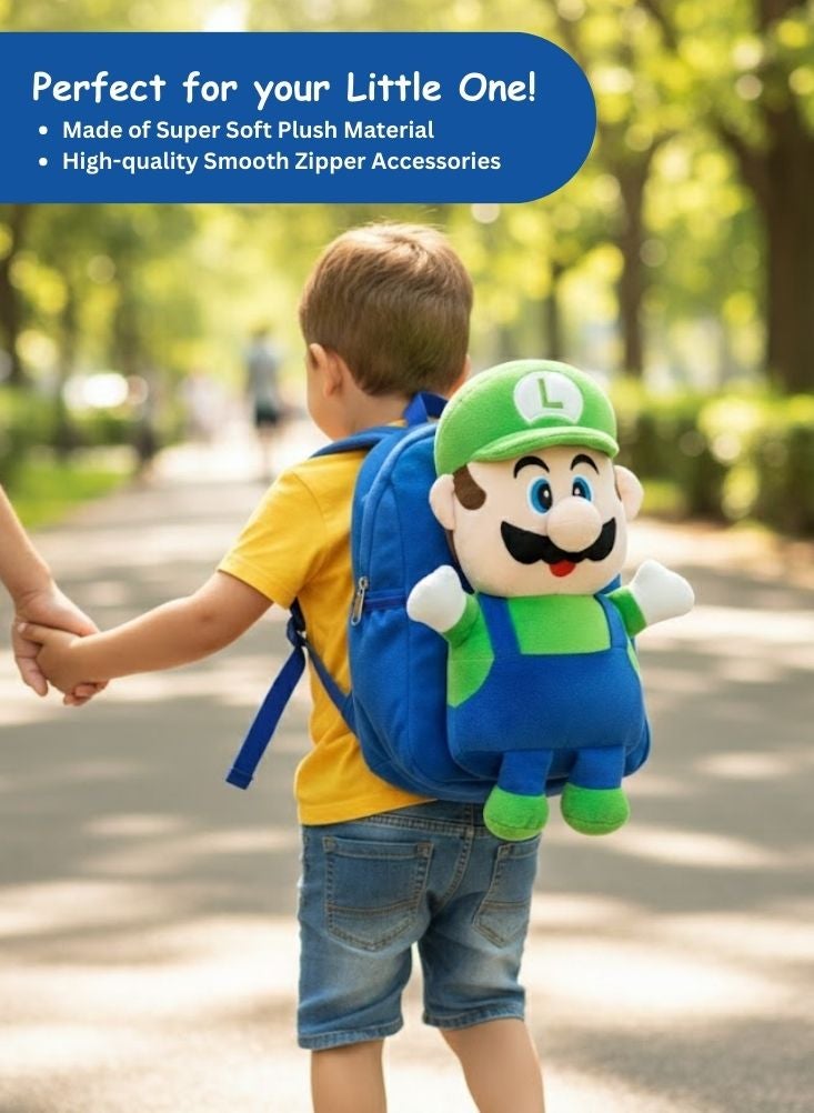 بريميم حقيبة ظهر لويجي ثلاثية الأبعاد للأطفال - حقيبة مدرسية ناعمة محشوة من سلسلة سوبر ماريو، بتصميم أخضر وأزرق - Image 3
