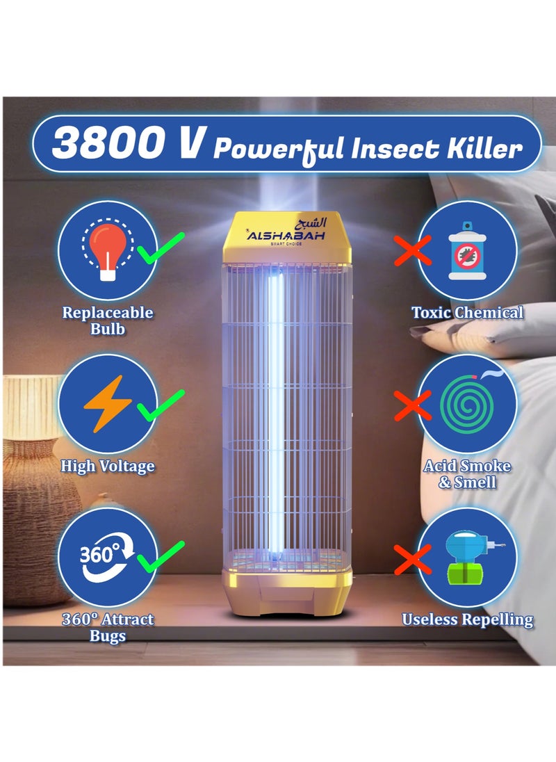 Alshabah ALSHABAH Original Mosquito Killer, Model (6900), High Electric Shock Mosquito Killer, with 22~25W UV Light and Cleaning Brush, Insect Killer for Indoor, Kitchen, Patio, Backyard (Gold)  - Image 3