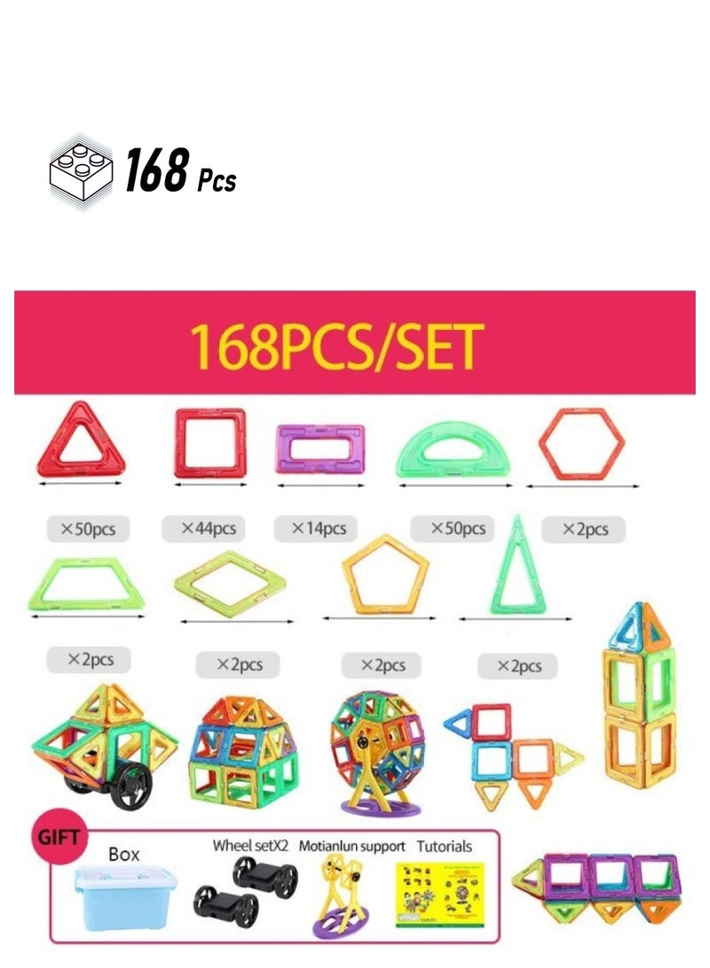 Magnetic Piece Puzzle Building Blocks Toy Pure Magnetic Magnet Assembled Color Window Magnetic Piece Scattered Piece Cross-border-Color:Pure Magnetic 168 Set + Ferris Wheel + Wheel + Storage Box + Drawings-Specifications:Cost-effective Medium -5.5cm - Image 1