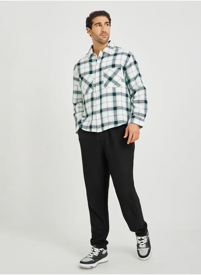 ستايلي Yarn Dye Checked Long Sleeve Oversized Shirt with Patch Pockets