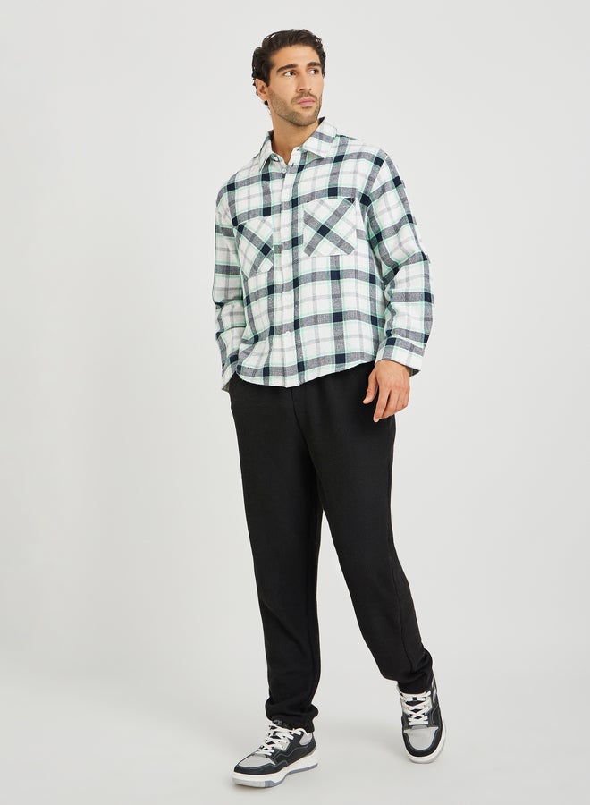 Styli Yarn Dye Checked Long Sleeve Oversized Shirt with Patch Pockets  - Image 2