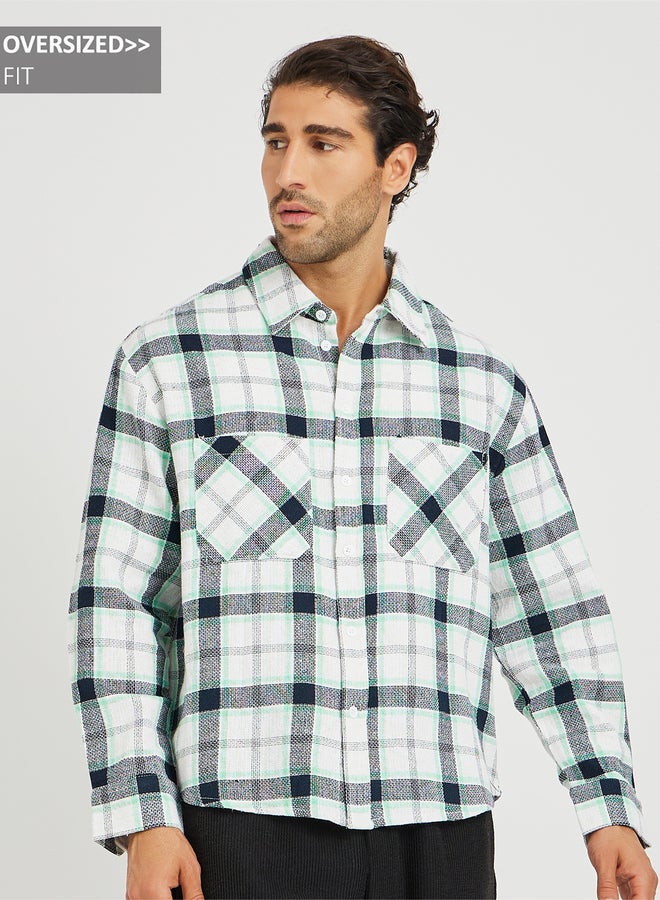 Styli Yarn Dye Checked Long Sleeve Oversized Shirt with Patch Pockets  - Image 1