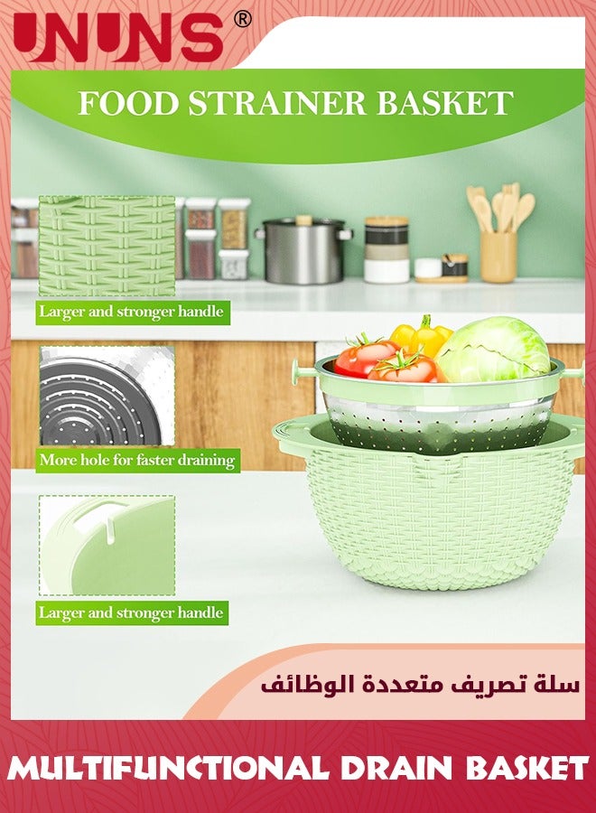 UNUNS 4-In-1 Colander With Mixing Bowl Set,Strainers For Kitchen,Food Strainers And Colanders,Pasta Strainer,Rice Strainer,Fruit Cleaner,Veggie Wash,Salad Spinner,Apartment Home Essentials,Green - Image 4
