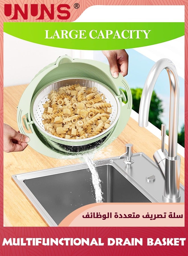 UNUNS 4-In-1 Colander With Mixing Bowl Set,Strainers For Kitchen,Food Strainers And Colanders,Pasta Strainer,Rice Strainer,Fruit Cleaner,Veggie Wash,Salad Spinner,Apartment Home Essentials,Green - Image 5