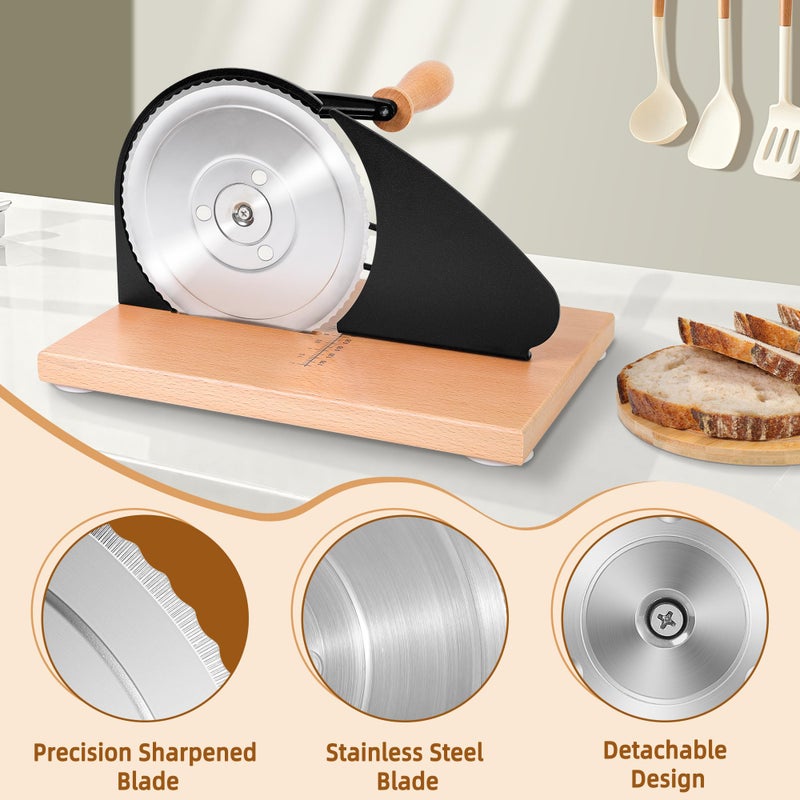 CAWIU Upgraded Manual Bread Slicer for Homemade Sourdough Bread - Adjustable Thickness Bread Cutter with Hand Crank, Suction Cups, Slicing Guide, Scale Line & Cover, for Perfect Even Slices (Black) - Image 4