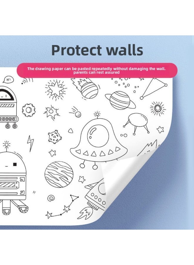 Painting Paper Non-dirty Wall Can Be Pasted Baby Canvas Non-dirty Picture Scroll Kindergarten Baby Canvas Children's Graffiti Picture Scroll-Color:Wall Can Be Affixed With Paper +12 Color Oil Painting Stick [animal]]